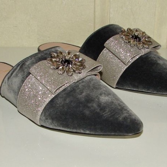 J Crew Grey Silver Jeweled Velvet Flats - Picture 3 of 7